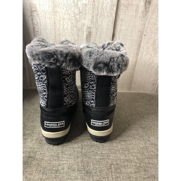 London Fog Boots Size 8 M LFW Milly B Black Gray Combo Furry Snow Winter Lace Up - Picture 3 of 8